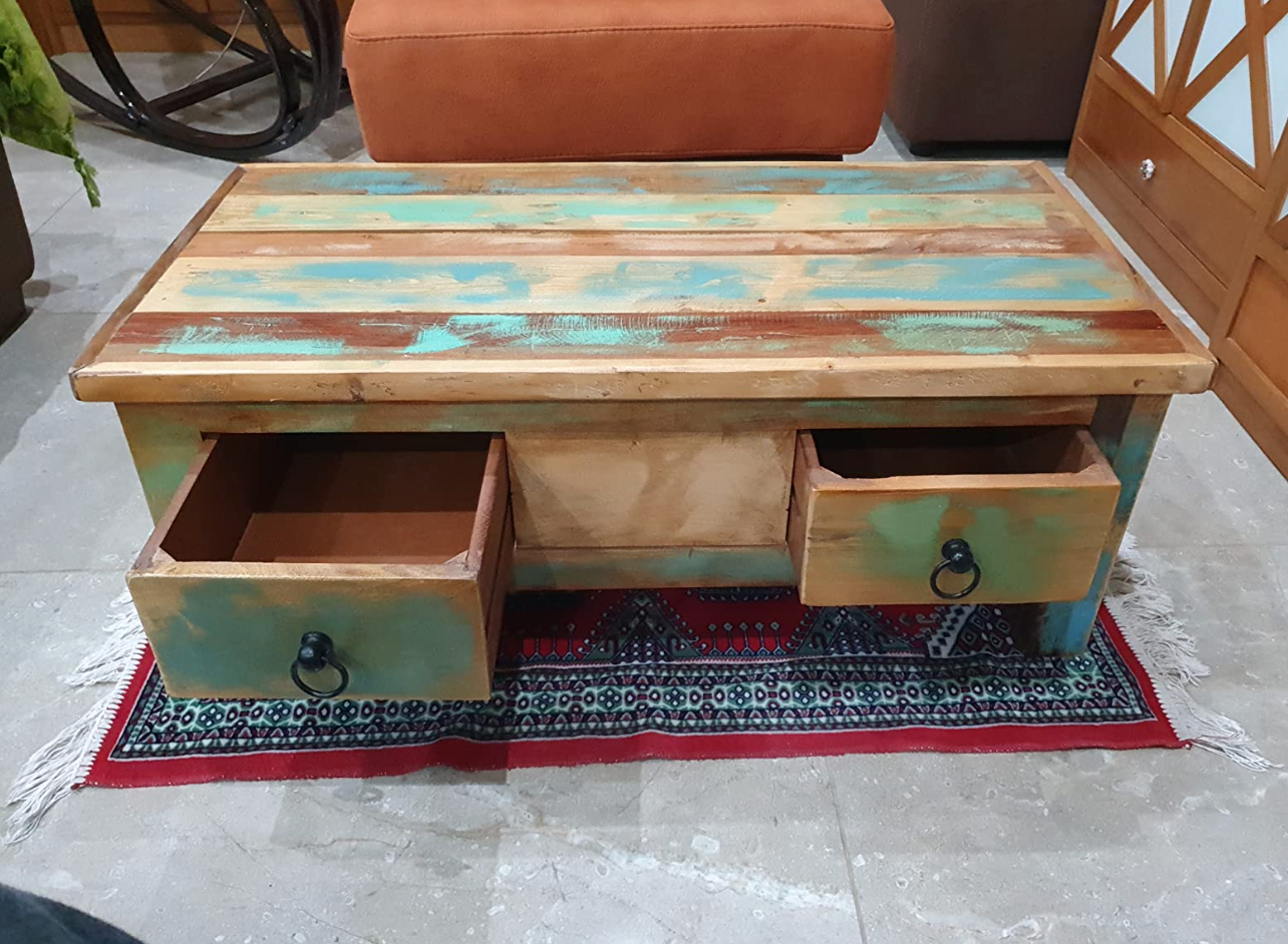 Coffee Table Drawers Solid Reclaimed Wood 90x45x35 cm