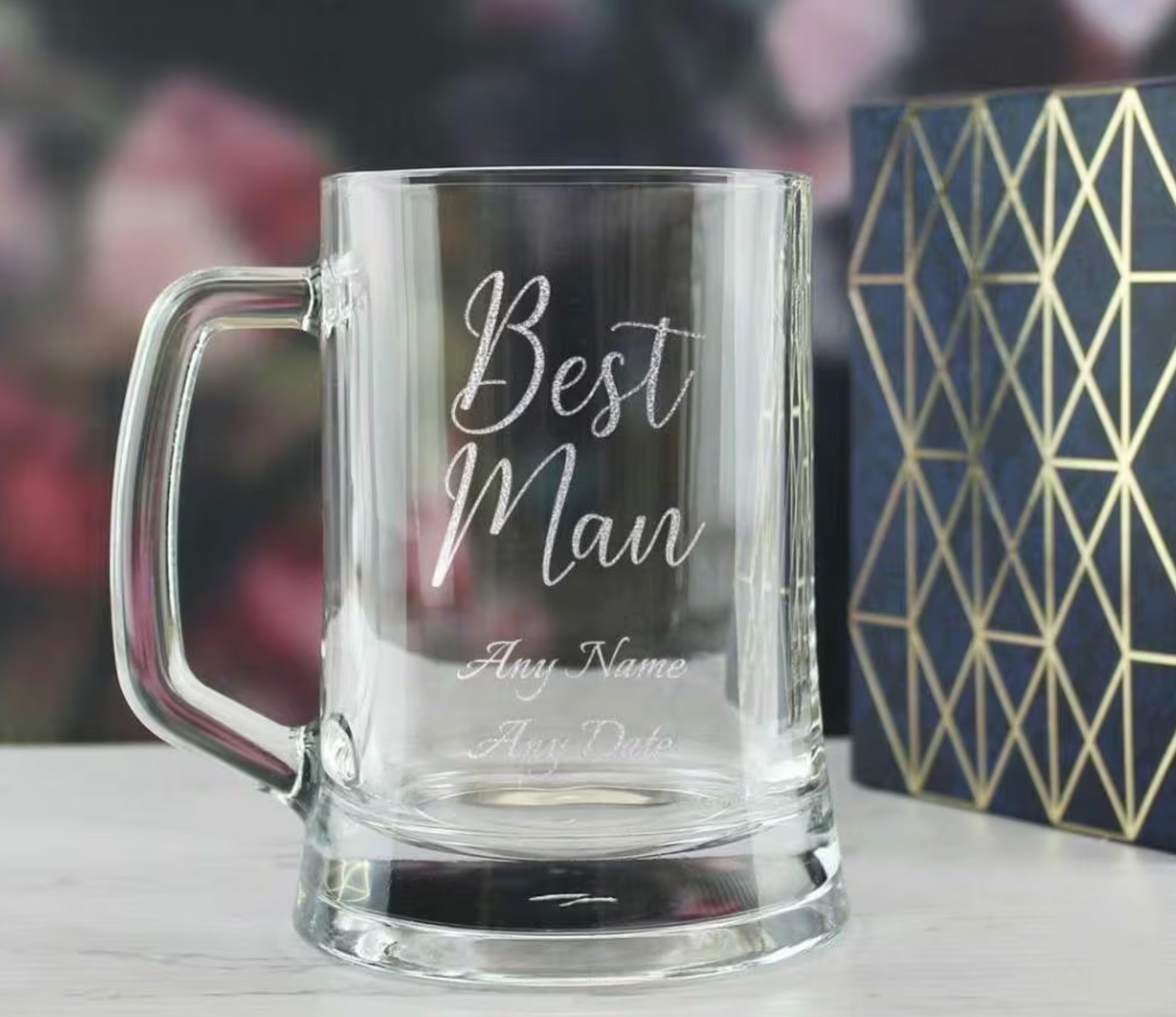 Engraved Wedding Guest Tankard, Grooms Man or Any Text, 16oz, Handwritten Font