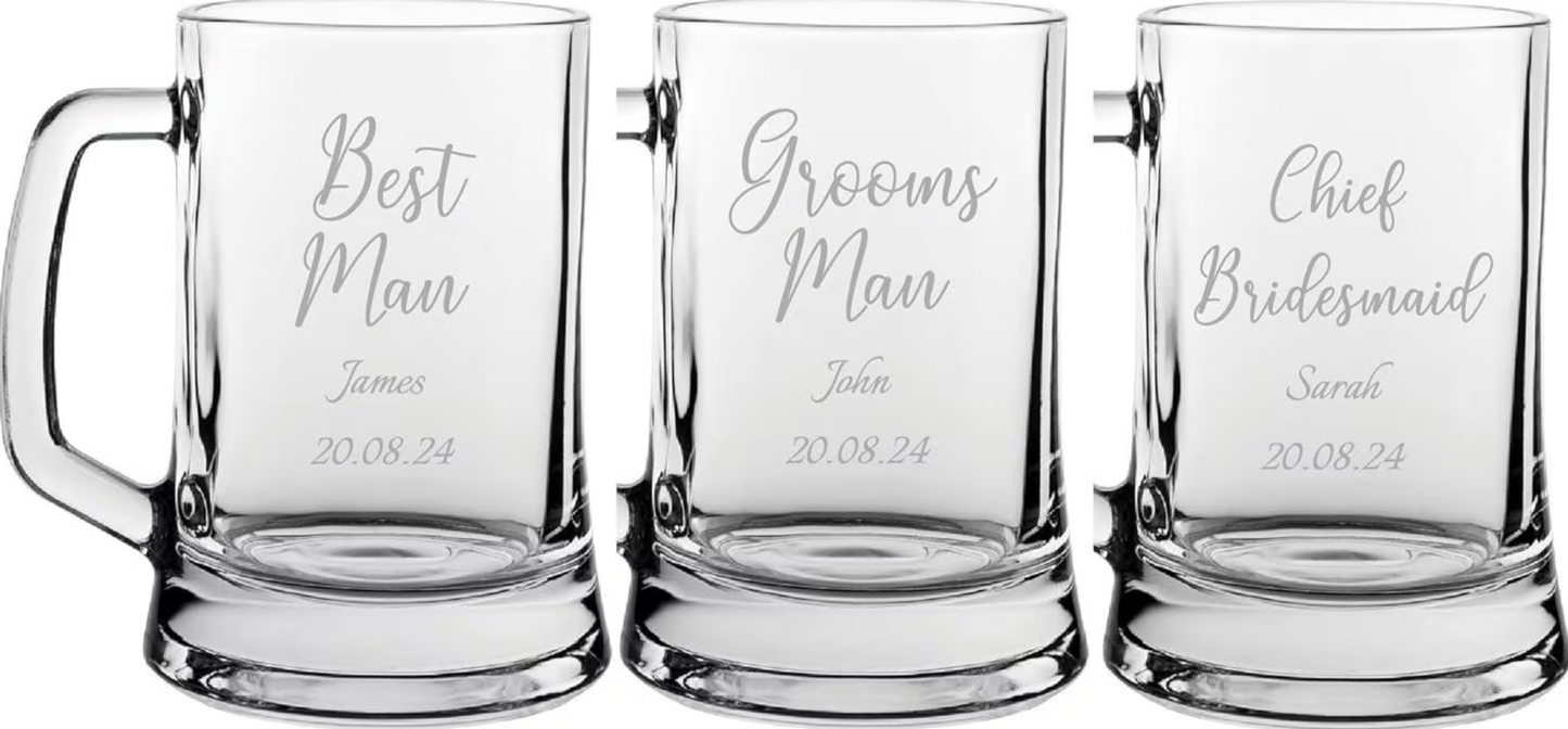 Engraved Wedding Guest Tankard, Grooms Man or Any Text, 16oz, Handwritten Font