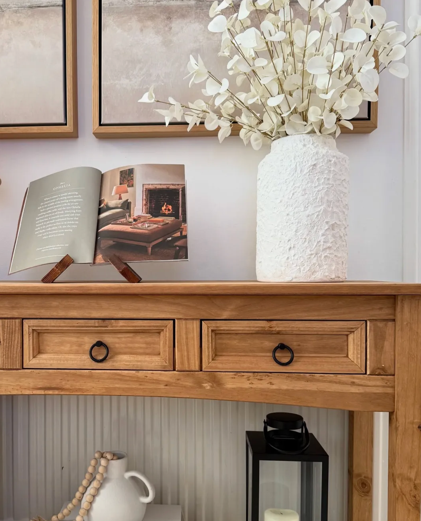 Rustic Wooden Pine Wood Hallway Console Table With 3 Storage Drawers