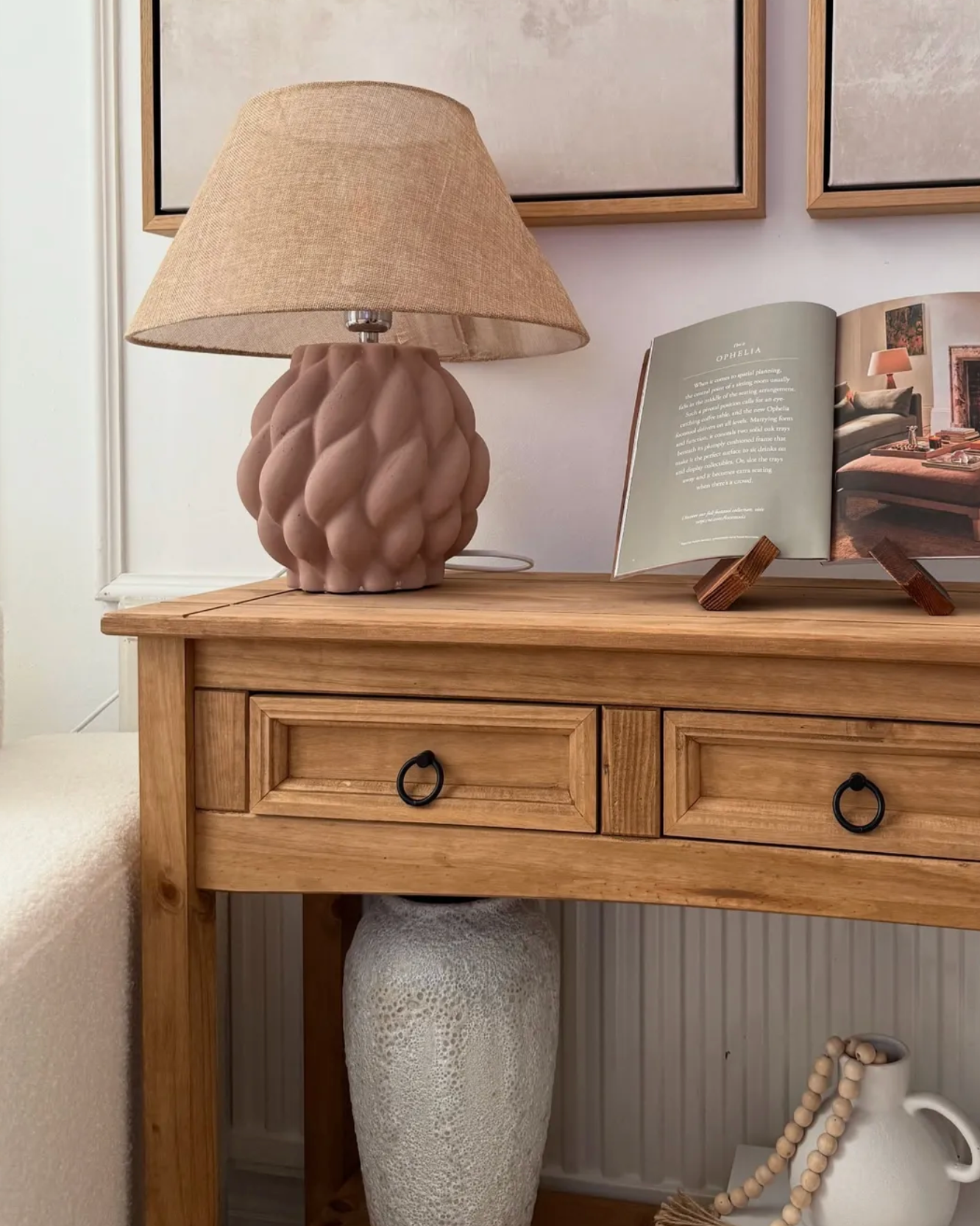 Rustic Wooden Pine Wood Hallway Console Table With 3 Storage Drawers