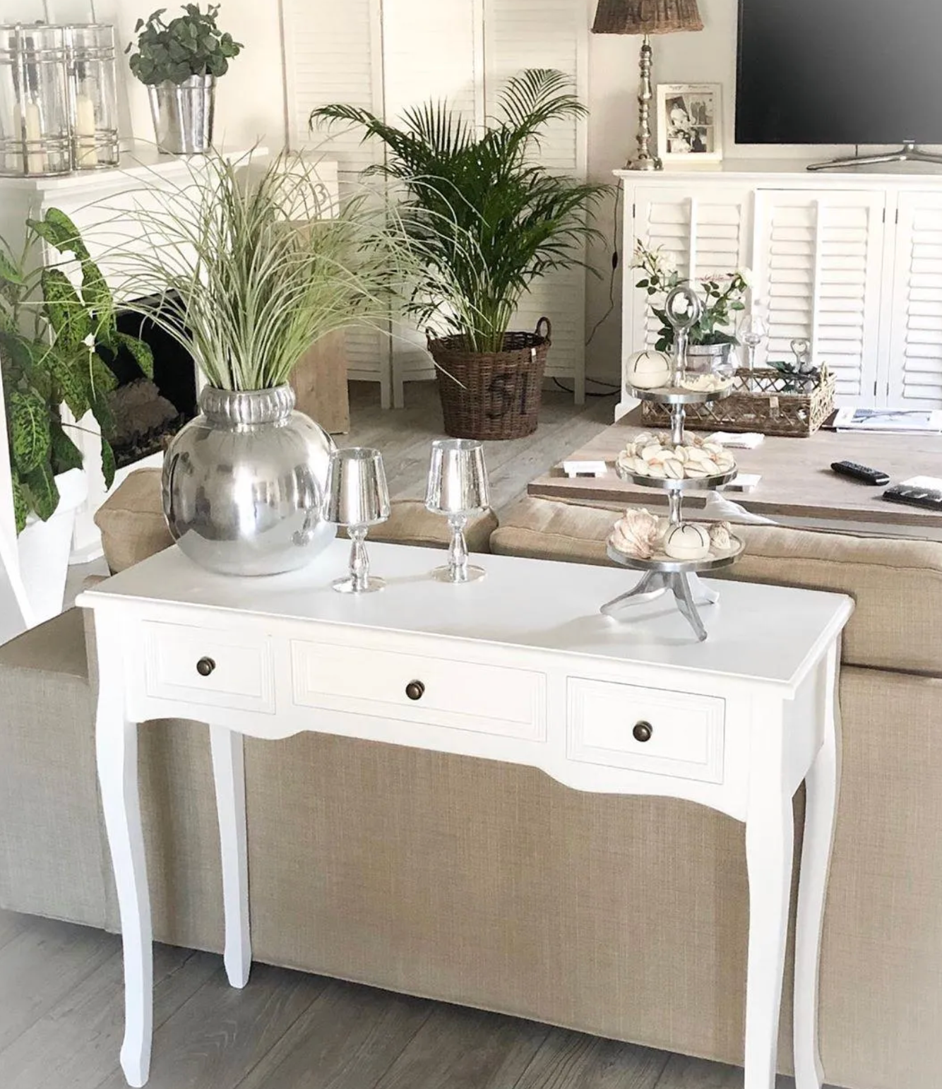 Dressing Console Table with Three Drawers White