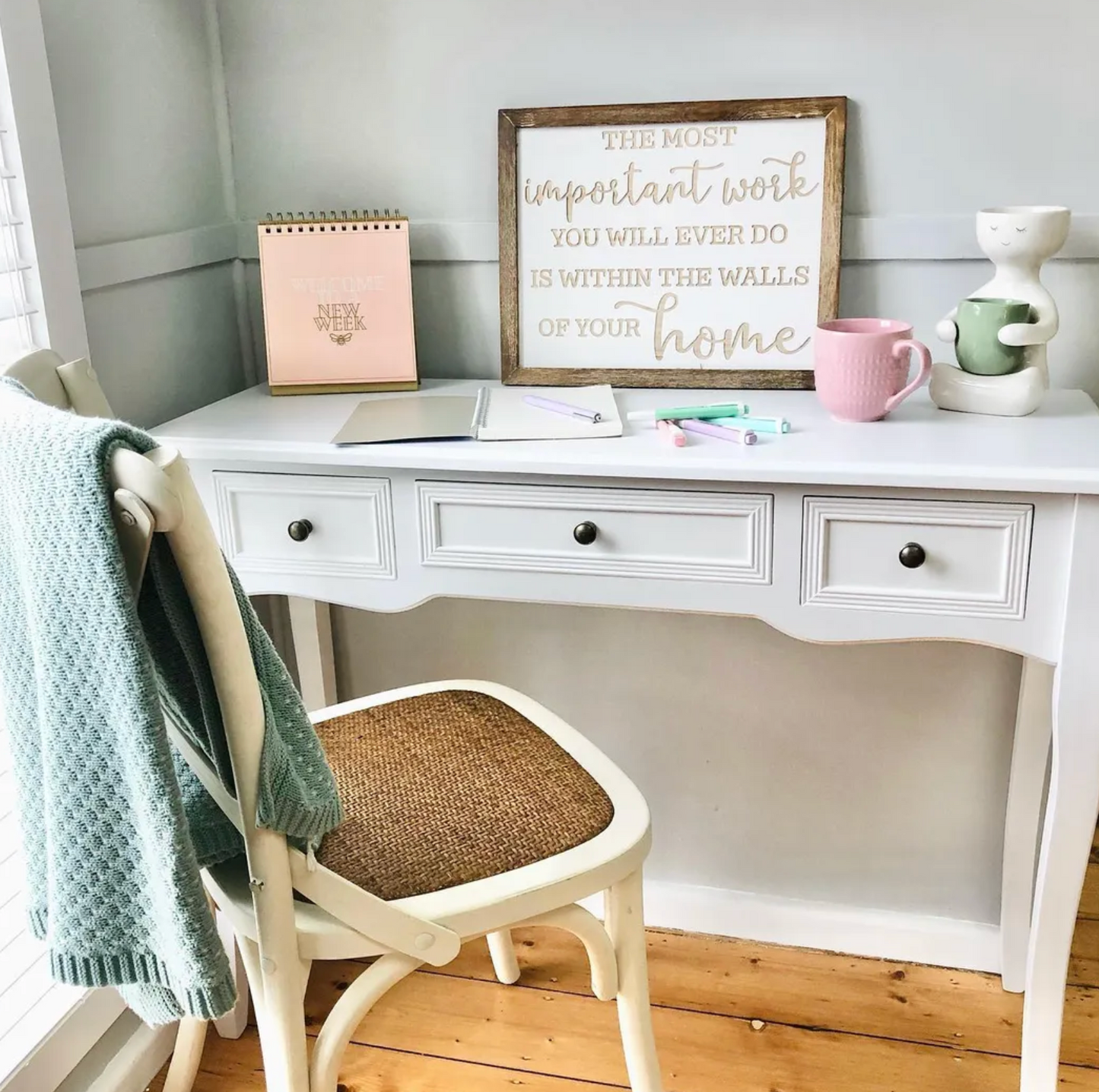 Dressing Console Table with Three Drawers White