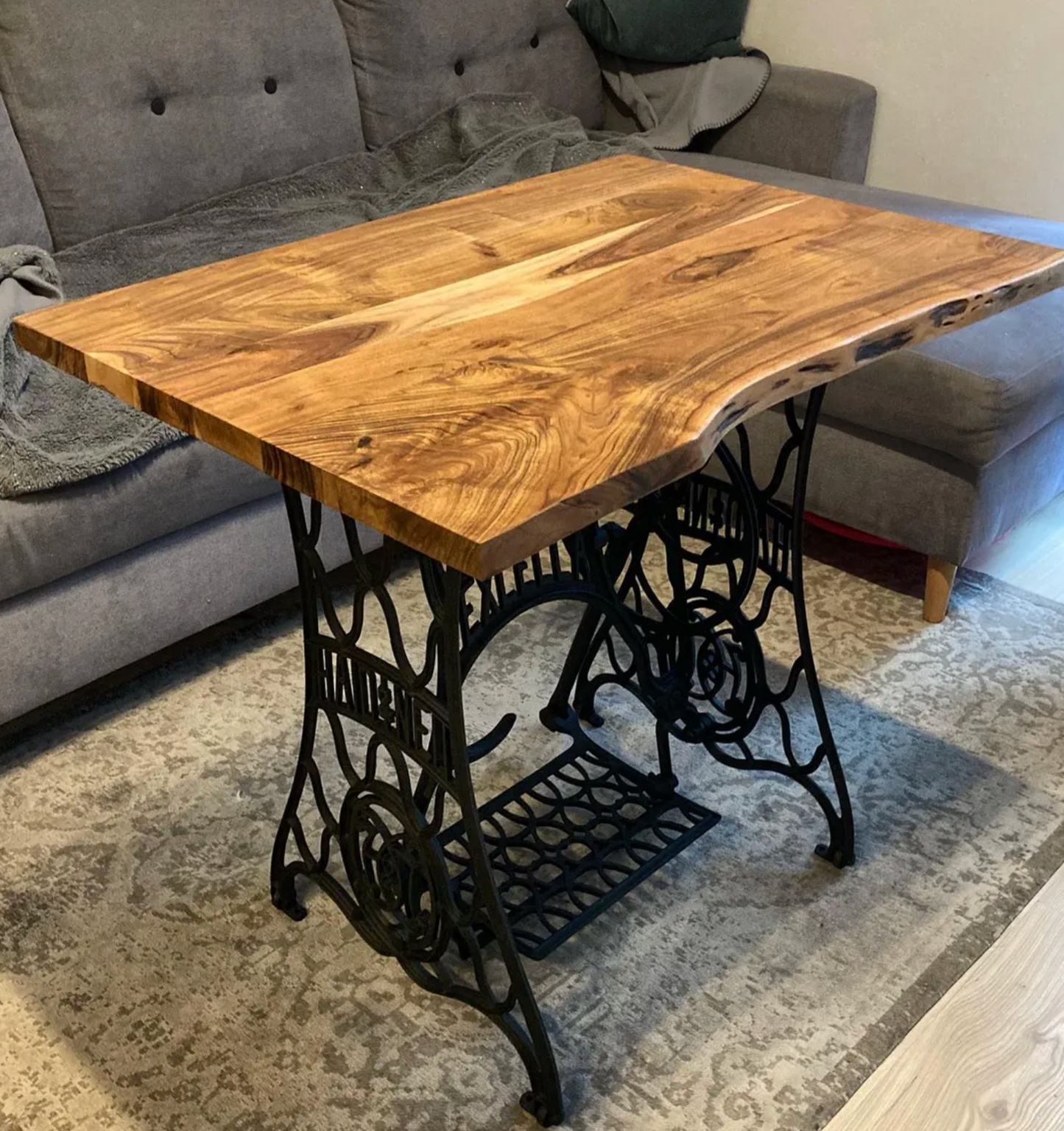 Industrial Rustic Wooden Solid Teak Wood Sewing Machine Console Table 110x40x75 cm
