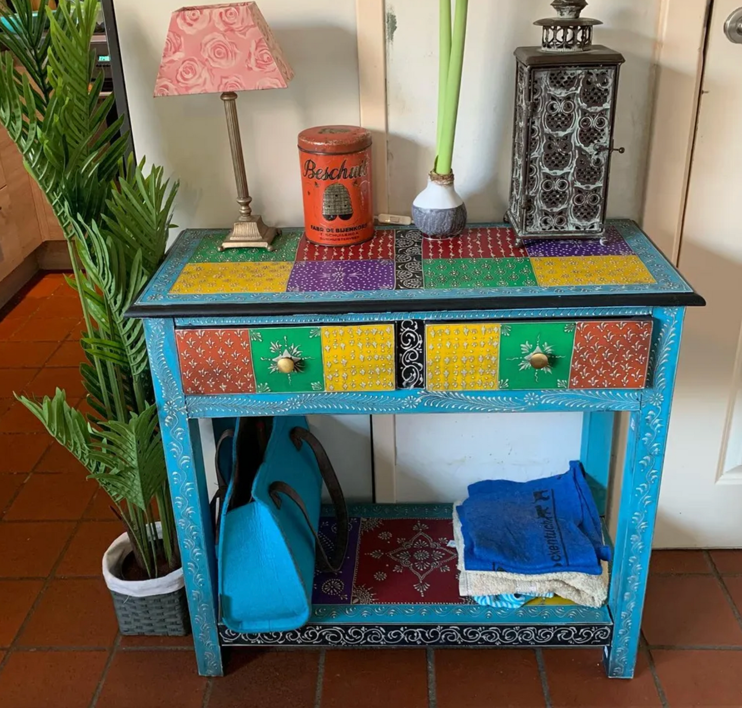New Hand Painted Console Table 80x35x75 cm Solid Mango Wood