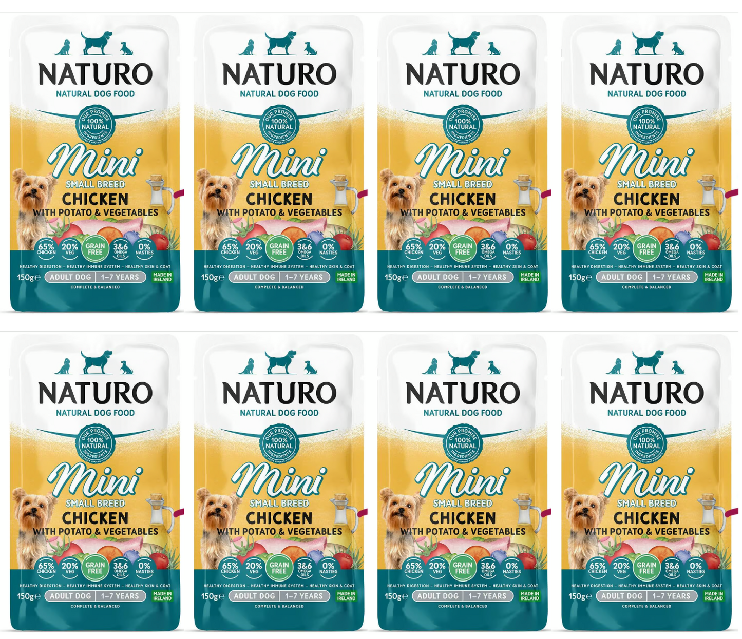 8 X Naturo Adult Mini Chicken & Potato Pouch 150GM
