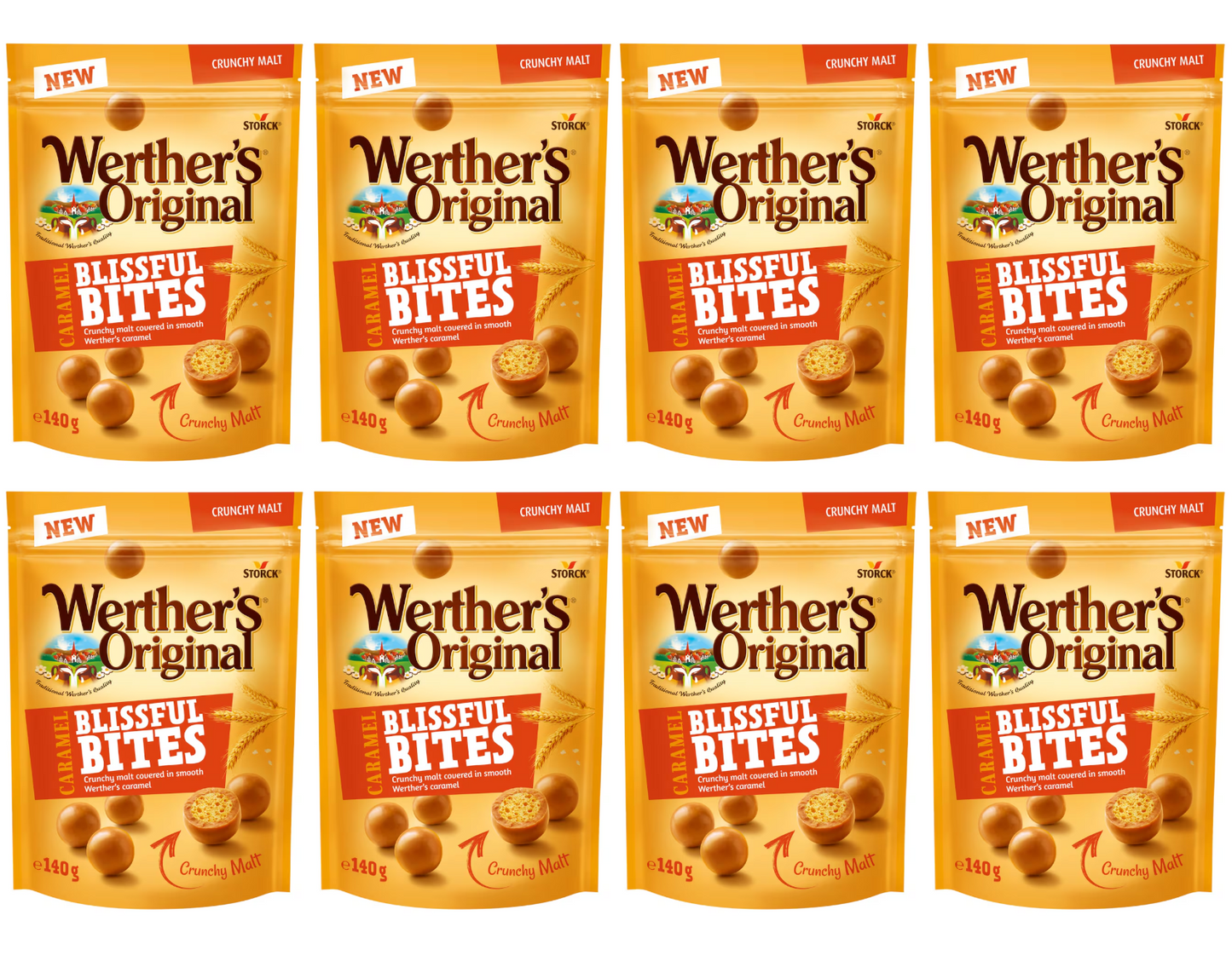 8 x Werthers Original Caramel Blissful Bites Crunchy Malt 140G