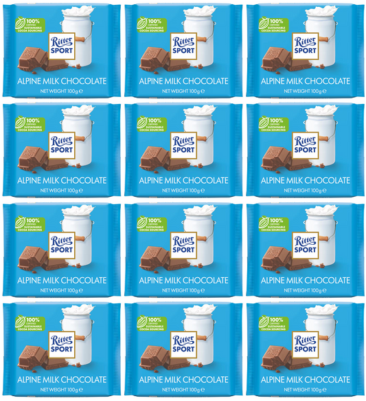 12 x Ritter Sport Alpine Milk Chocolate 100G