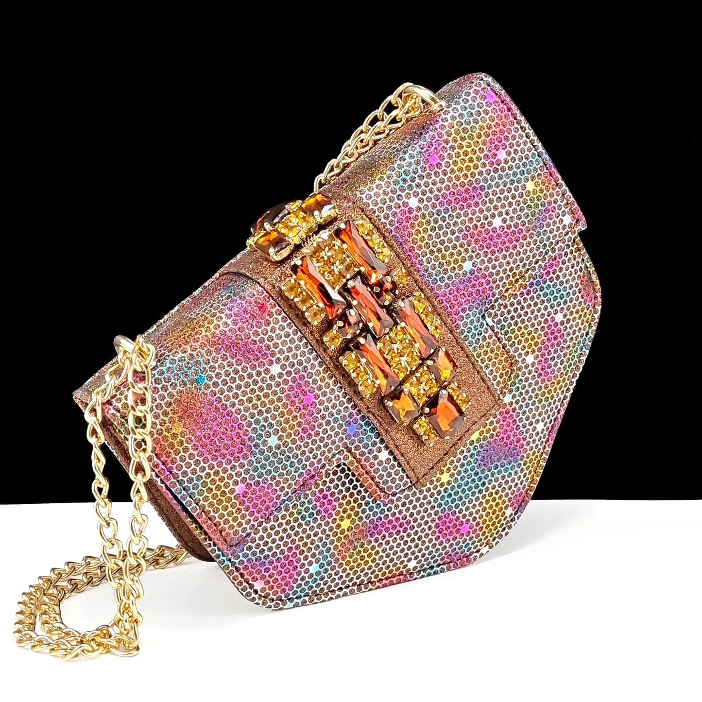 Italian Fashionable Square toe Women Heels Rhinestone Decoration Shoe and Bag set