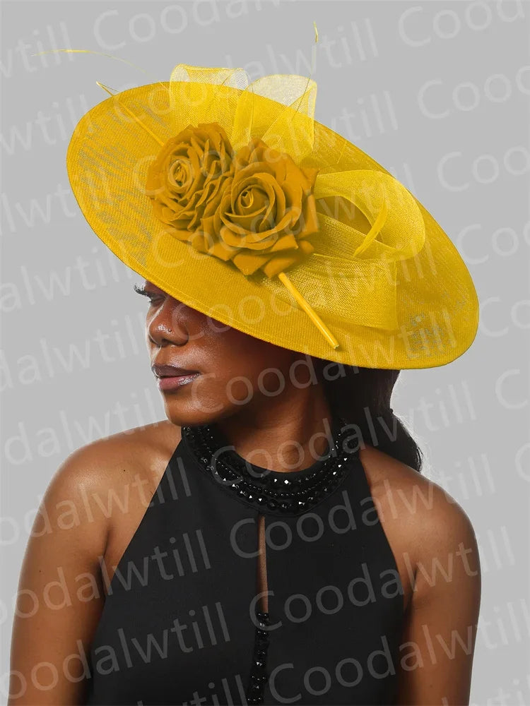 Big Flower Fascinators Hat Headpiece Women Kentucky Church Millinery Cap Ladies Derby Feather Pillbox Fascinator Hats