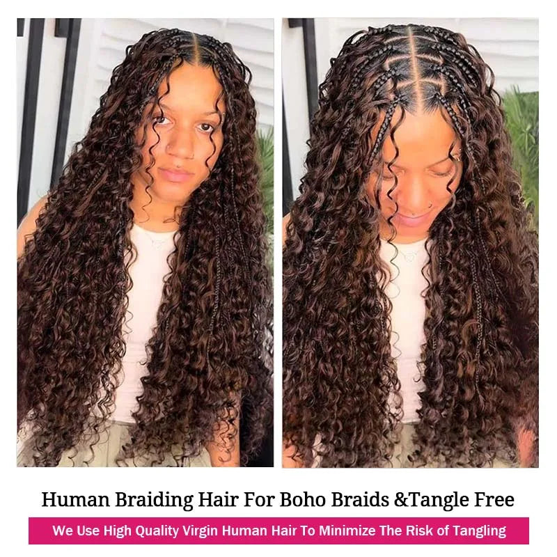 Brown 100% Human Hair Bulk for Braiding 16-24 inch Remy Hair Jerry Curly Boho Braids Hair Bulk Extension Bobbi Hair