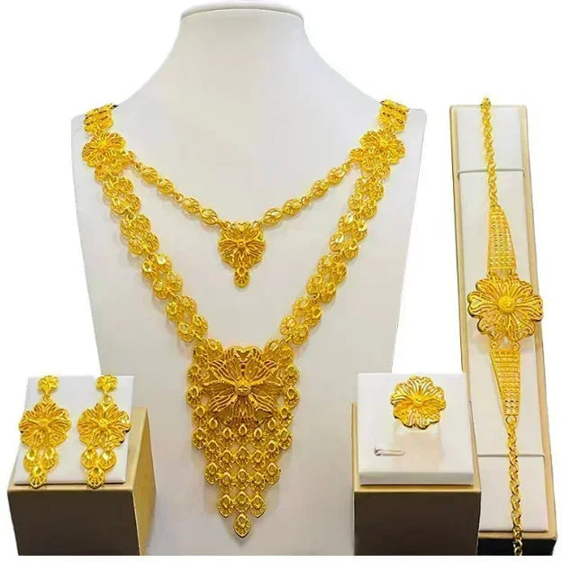 Dubai Necklace Earrings For Women Wedding 24k Gold Plated African Jwellery Bridesmaid Party Gift  Bridal Dubai Jewelry Sets