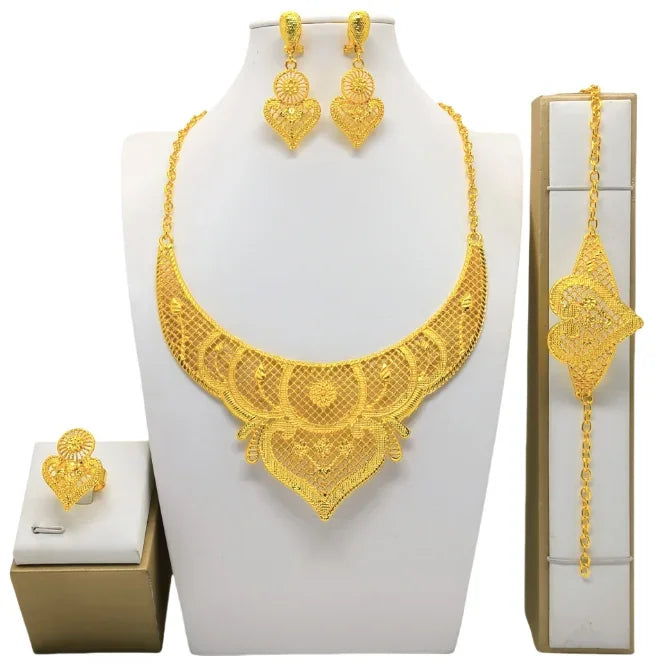 Dubai Necklace Earrings For Women Wedding 24k Gold Plated African Jwellery Bridesmaid Party Gift  Bridal Dubai Jewelry Sets