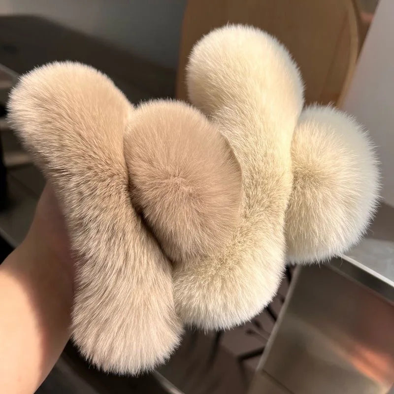 Winter Oversized Faux Fur Big Crab Hair Clip Cute Plush Ponytail For Women