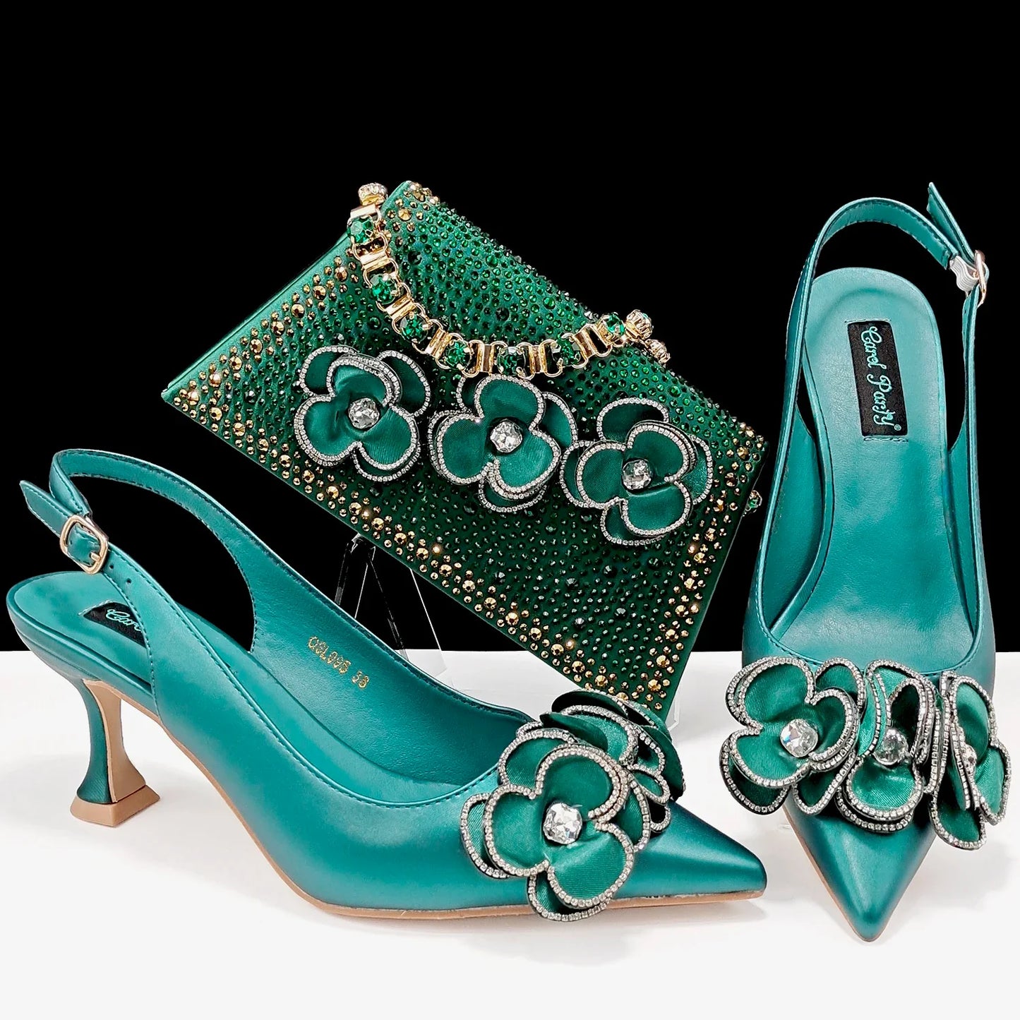 Party Shoes And Bag Ladies Heel Decoration Pure Elegant Flower Wedding Shoes And Bag Full rhinestone Fashion Handbag