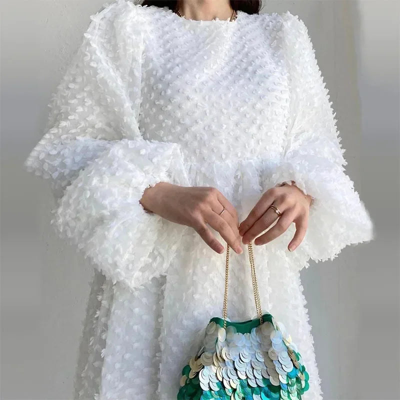 Women White Maxi Dress Party Vestidos Lantern Sleeve Sexy The Middle East Beach Elegant Summer New Long Dresses Prom Dress