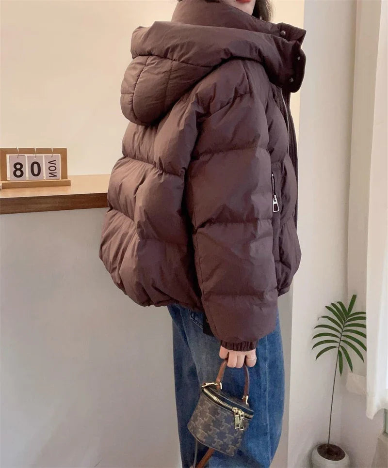 2024 New Winter Jacket Women Puffer Warm Parkas Female Long Sleeve Casual Cotton Padded Jacket Hooded Snow Wear Coat Outwear