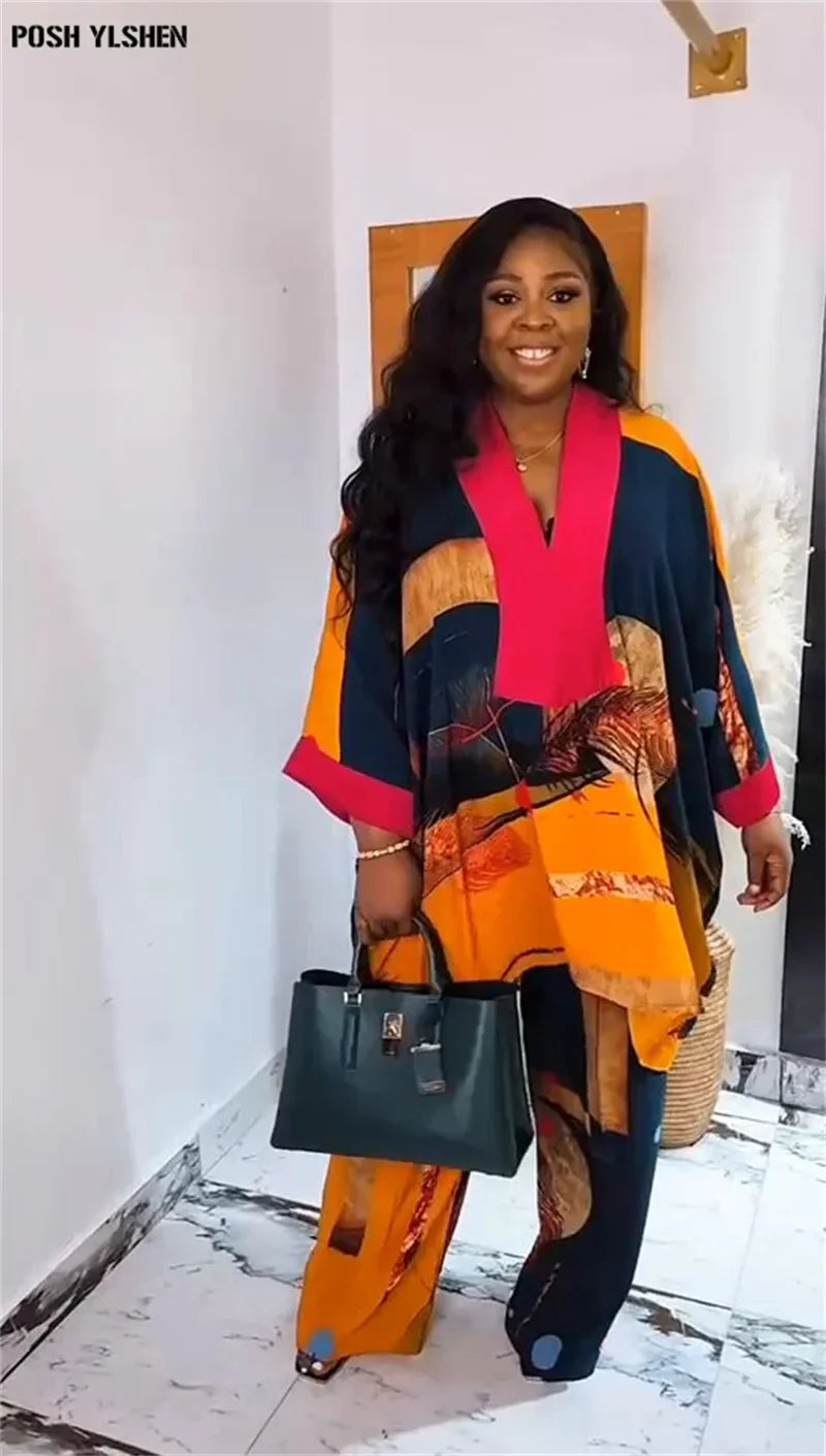 Plus Size African Clothes for Women Ankara Dashiki 2 Pieces Set Print Outfits Trousers Suits