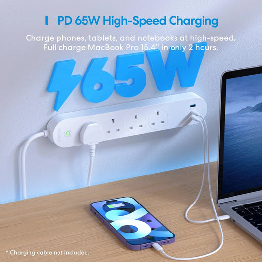 Home Kit Smart Fast Charging Power Strip with 4 Sockets and USB-A/C Port 65W