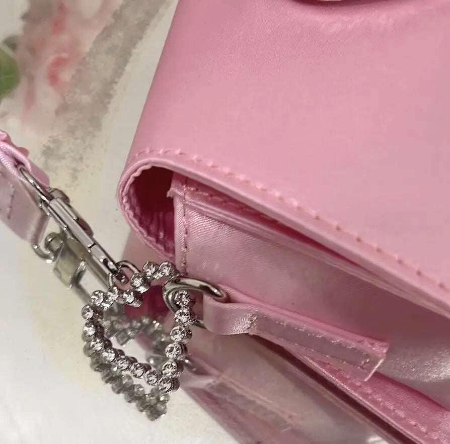 Fashion Heart Rhinestone Women Handbags Luxury Satin Evening Bags for Women Diamonds Designer Shoulder Bag Silk Wedding Clutch