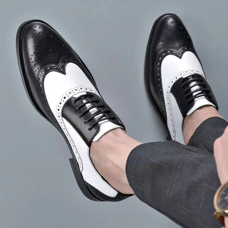 Men's Leather Shoes New Brogue Carved Large Size Shoes for Men Color Matching Quality Business Drive Men's Dress Leather Shoes