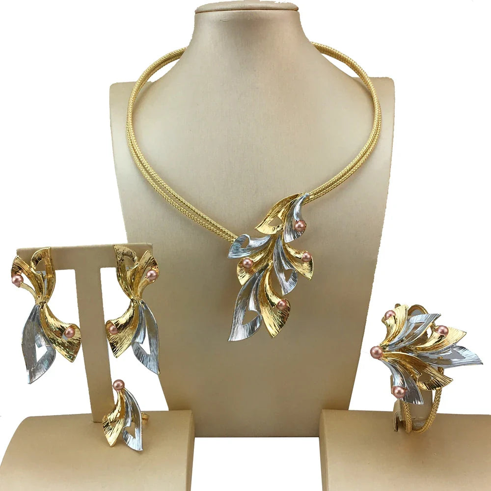 Brazilian Simple Style African Bride Light Weight Colorful Necklace Latest Luxury Jewelry Set For Women Party FHK19283