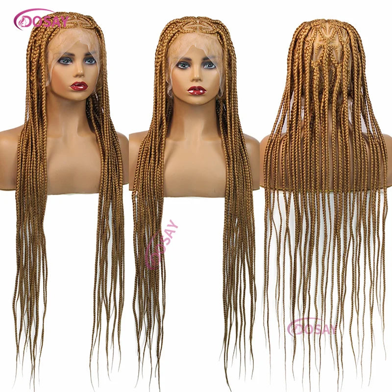 36" Synthetic Lace Braided Wigs Blonde Heart Box Braids Lace Wigs Long Black Cornrow Braided High Quality Lace Front Wig Ladies