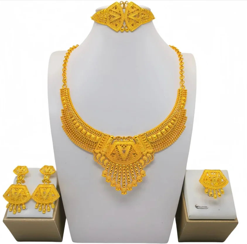 Dubai Necklace Earrings For Women Wedding 24k Gold Plated African Jwellery Bridesmaid Party Gift  Bridal Dubai Jewelry Sets