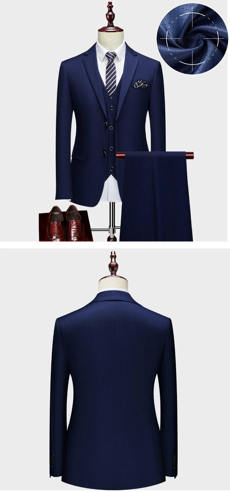 High-end Brand Classic Blue or Gray Plaid Men's Casual Business Suit Retro Official Suit Groom Wedding Dress Jacket Vest Pants