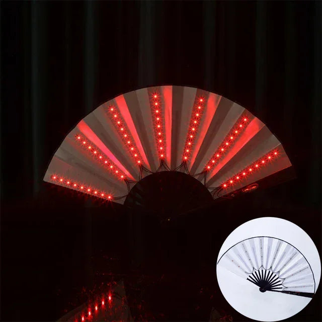 LED Light-Up Foldable Hand Fan – Glowing Neon Bamboo Fan for Dance, Concerts, & Performance Props