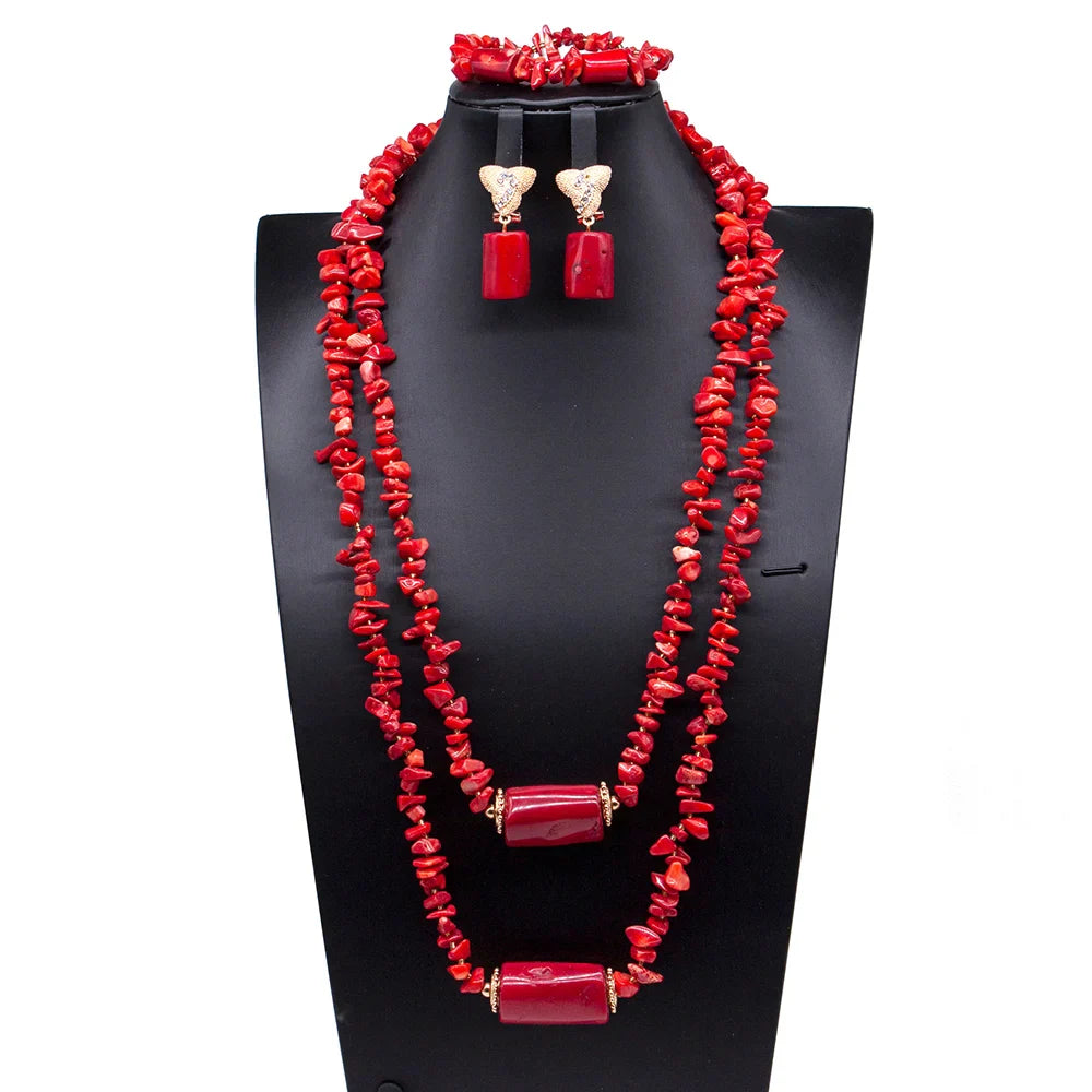 Fabulous Artificial Coral Wedding African Beads Jewelry  Luxury Bride Costume Statement Necklace Jewelry