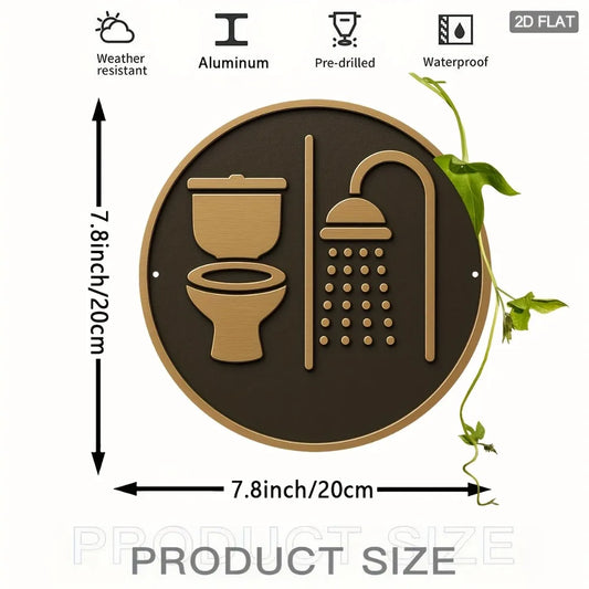 Modern Bathroom Toilet & Shower Sign – Waterproof Aluminum Wall Plaque