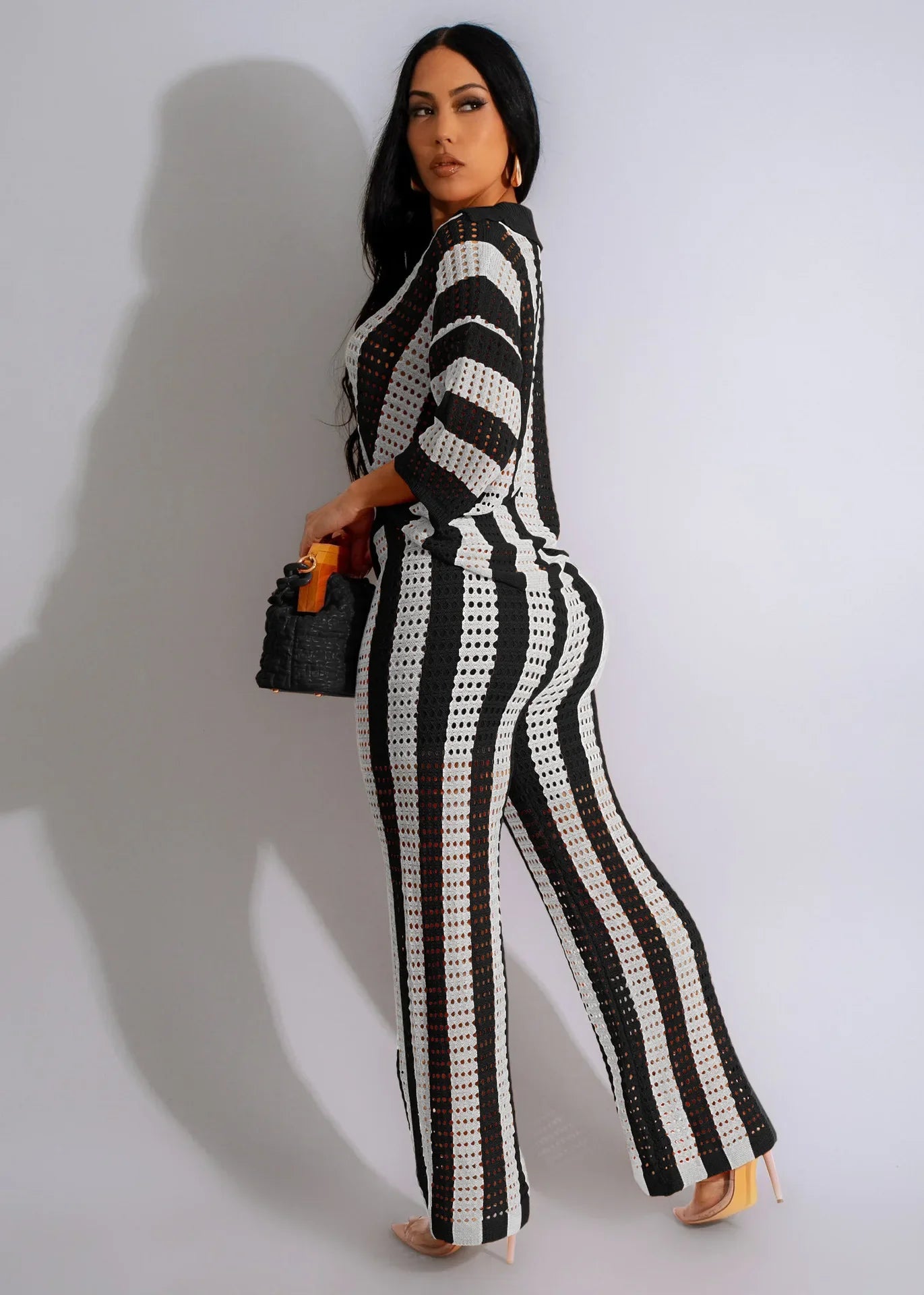 CM.YAYA Knit Ribbon Women's Set Short Sleeve Shirts and Wide Leg Pants 2024 Summer Beach Two 2 Piece Sets Outfits Tracksuit