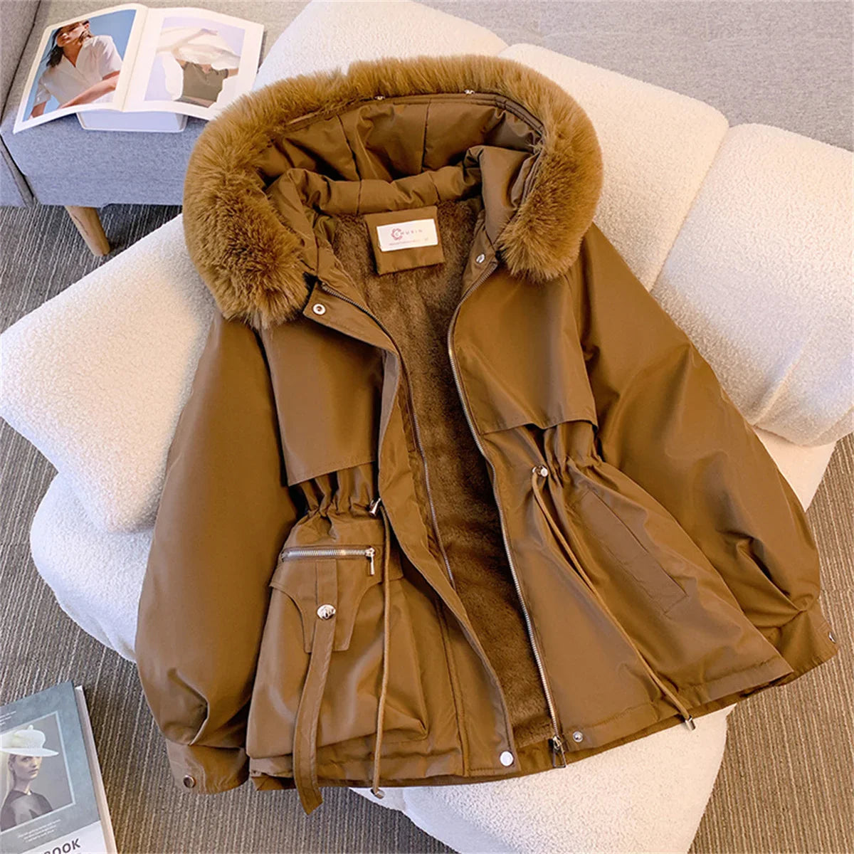 Women's Winter Fashionable Hooded Drawstring Padded Jackets