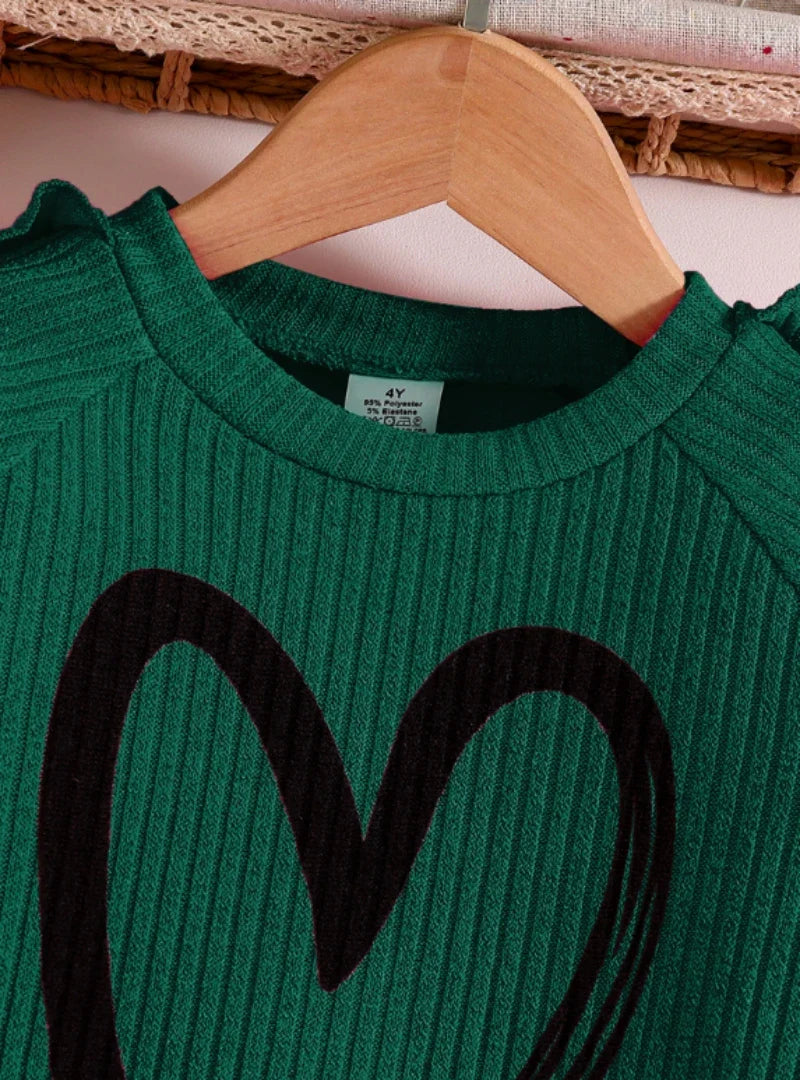Spring and Autumn children fashion sports set girls sweater + casual pants two-piece girls cartoon heart printed clothing