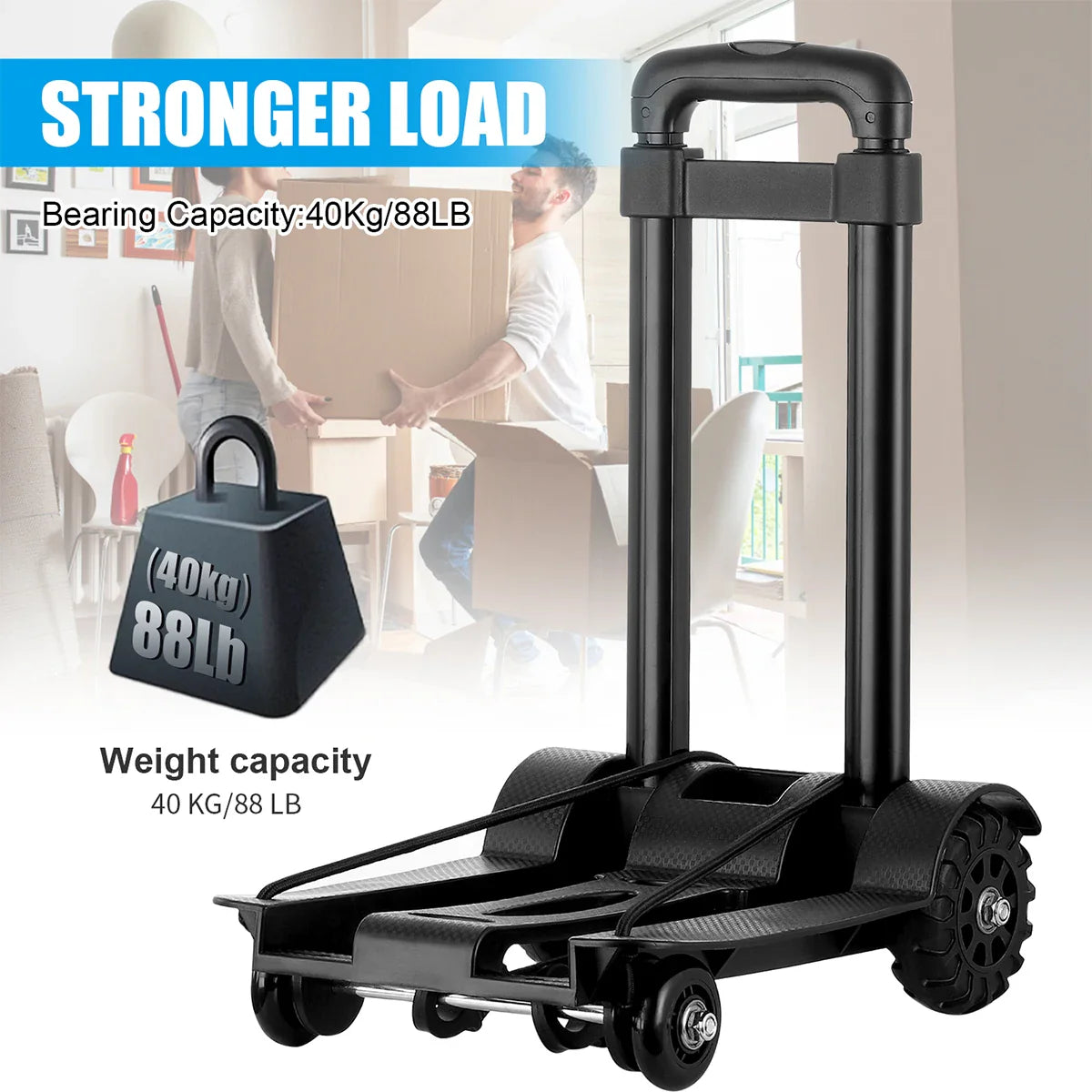 4 Wheel Trolley 40KG Heavy Duty Foldable Hand Sack Home Use Folding Truck Barrow Cart Portable Travel Luggage Shopping Cart