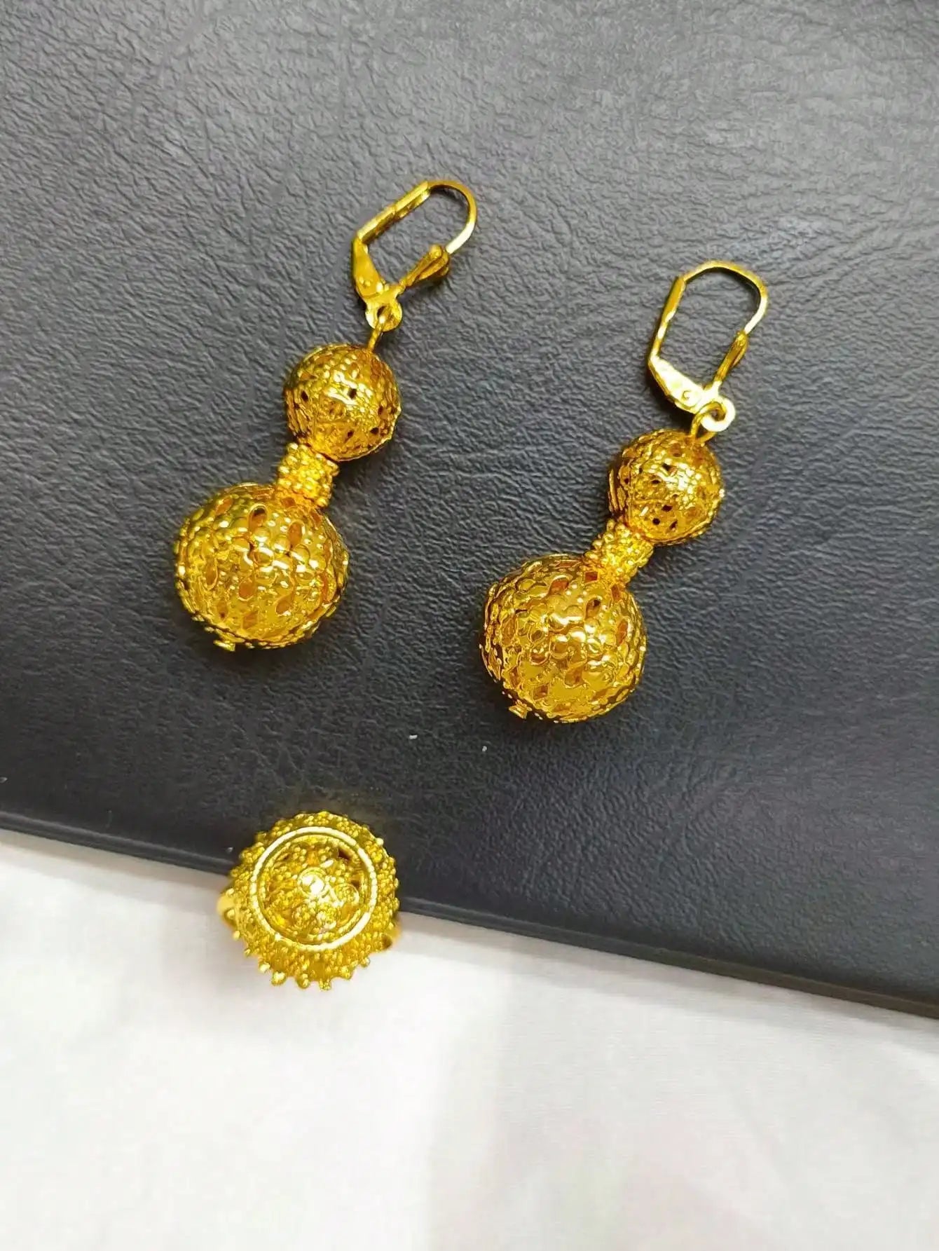New Dubai African Bead Jewelry Set for Women Party Gifts Wedding Accessories 24K Gold Color Necklace Ring Bangle Earrings Sets