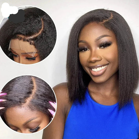 4c Hairline Kinky Straight Bob Human Hair Wig 4c Kinky Edges Curly Baby Hair Short Bob 13x4 Lace Frontal Wigs 4x4 Closure Wigs