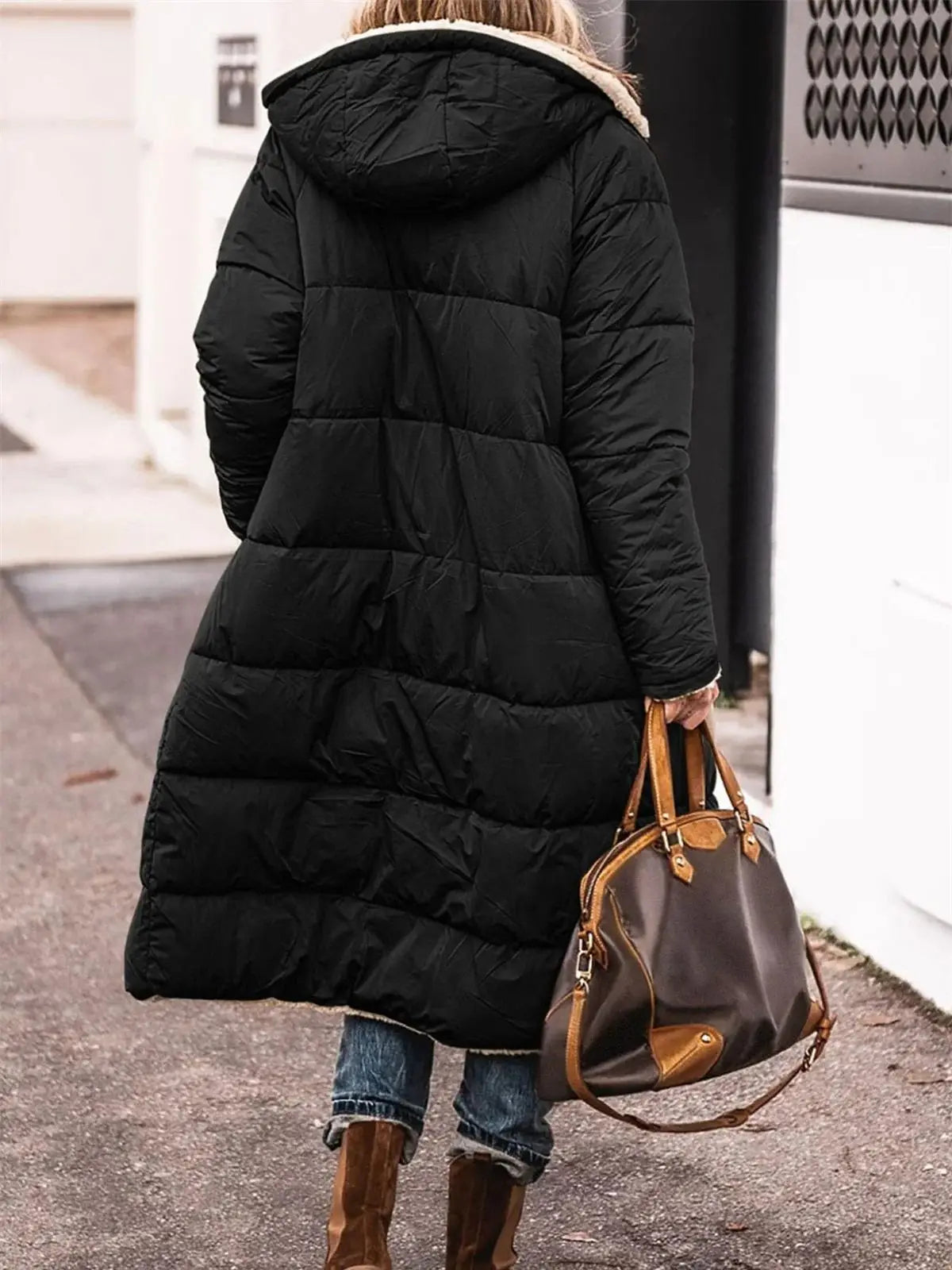 Winter Hooded Quilted Women's Solid Reversible Long Sleeve Thick