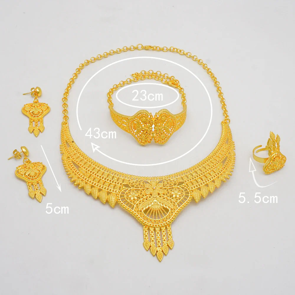 Indian Dubai Gold Color Jewelry Sets For Women Earring & Necklace Nigeria Moroccan Bridal Wedding Party Gifts