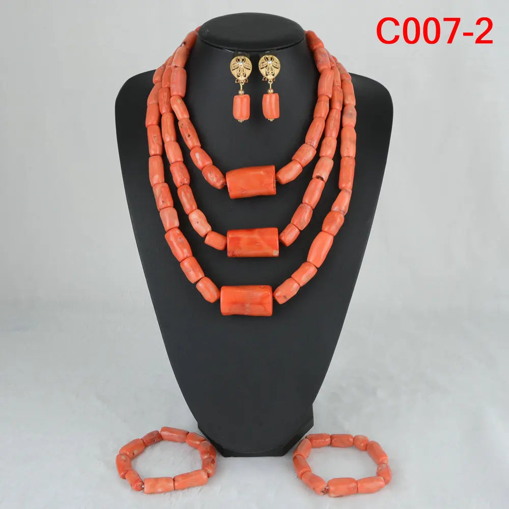 Latest Coral Jewelry Sets Nigerian Dubai Orange Necklace Sets of Beads African Bridal Jewelry Sets