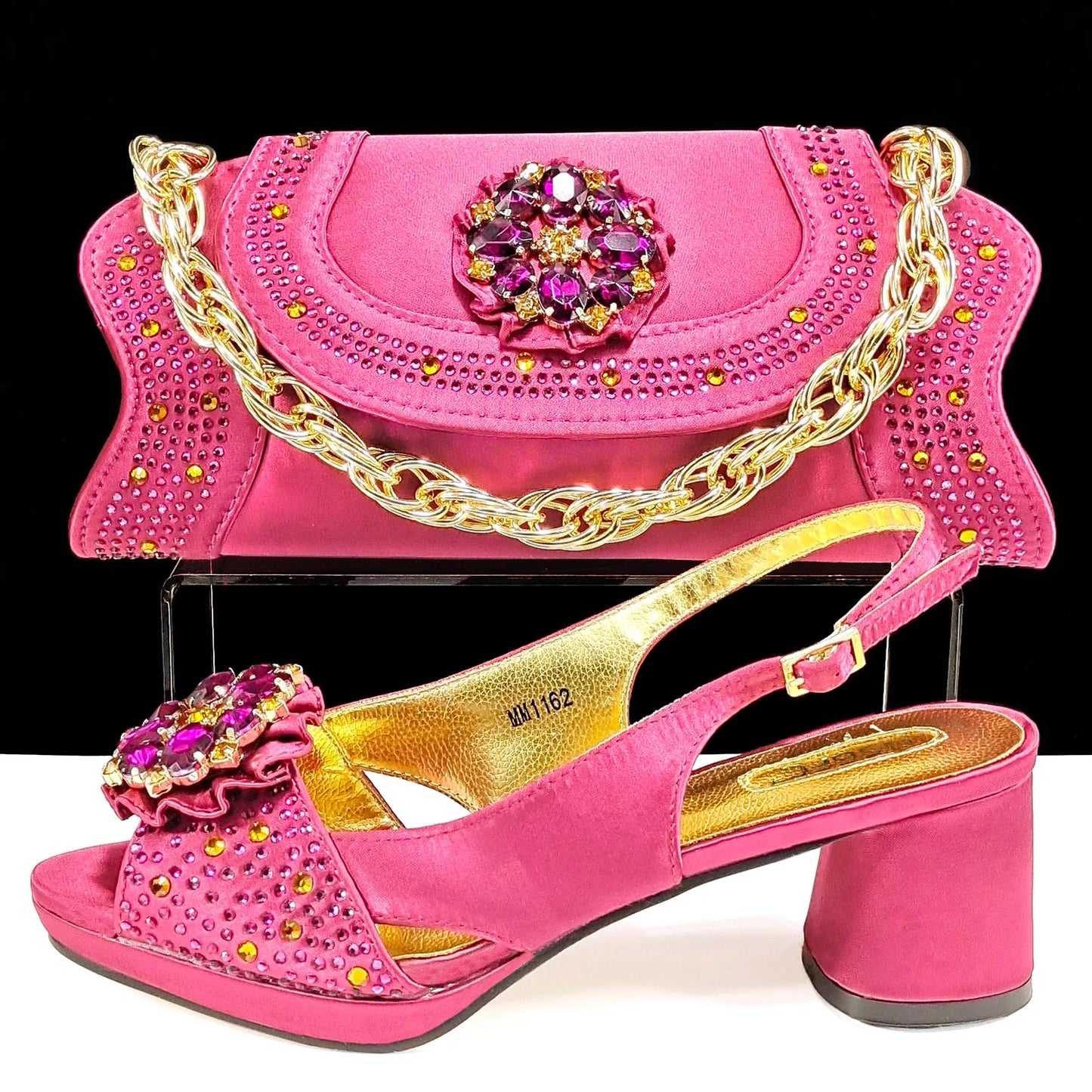 Queena Yan Luxe Peep-Toe Heels & Long Small Bag Set Nigerian Party Shoes and Bag –Comfortable Women's Shoes for Elegant Events