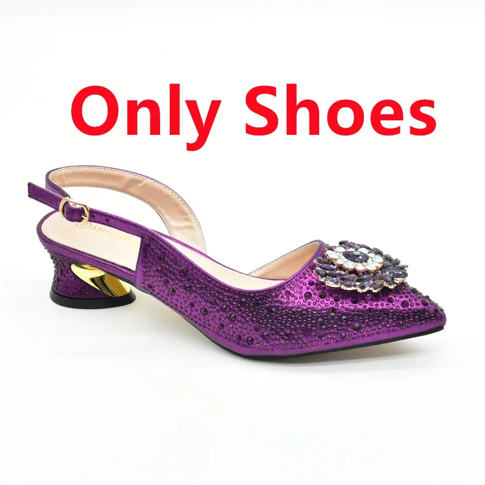 Elegant Italian Women's Rhinstone Pumps Heels Shoes and Bag Set To Match for Weddings and Party