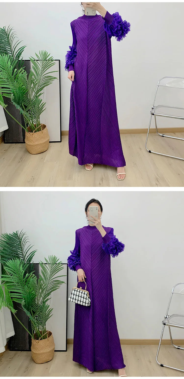 Pleated Maxi Long Dress Mesh Petal Sleeve Half Turtleneck Formal Dresses for Women 2024 New Hot Sales