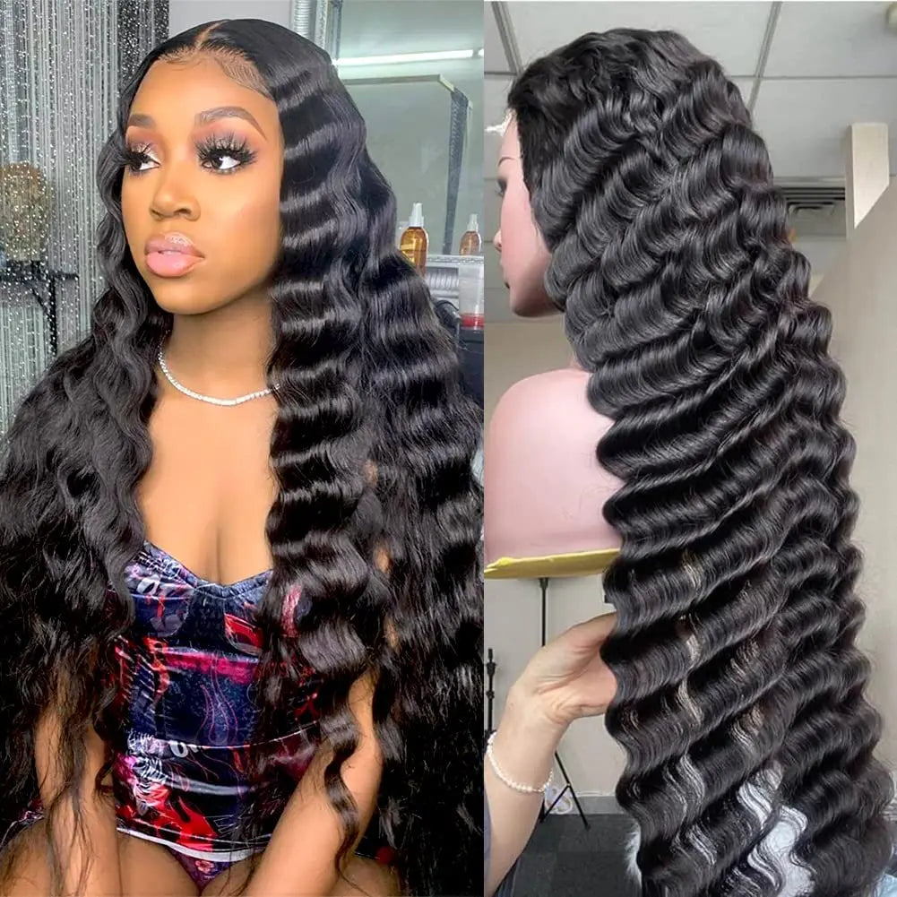 180 200 Density 13x4 13x6 HD Lace Front Wig for Women Human Hair Loose Deep Remy Wave Natural Black Frontal Pre Plucked