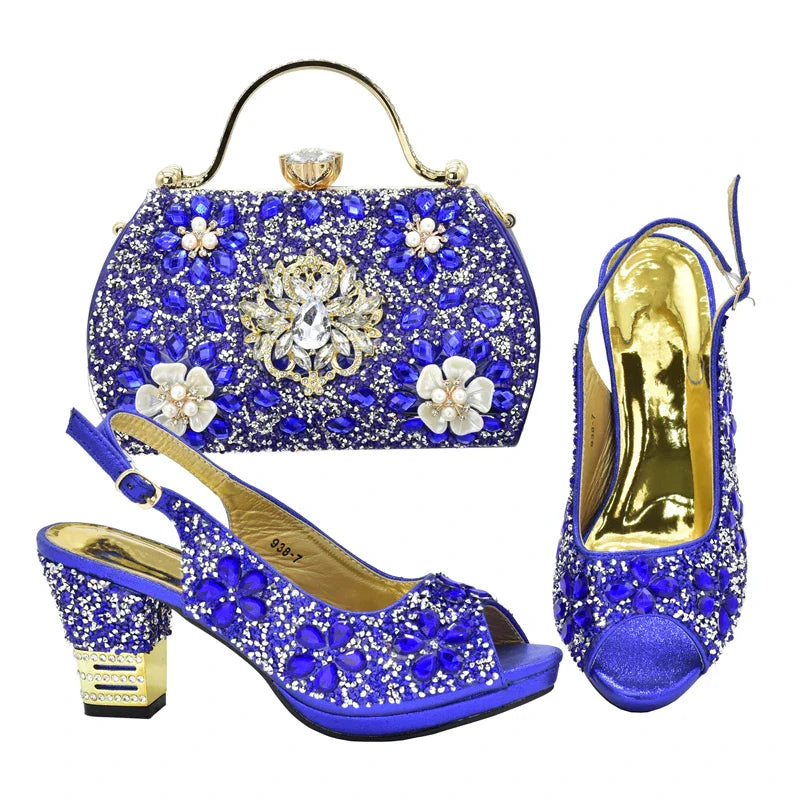 Italian Shoes and Bags Matching Set with Rhinestone Plus Size Shoes Luxury Italian Shoe and Bag Set 2025 Wedding Shoes Bride