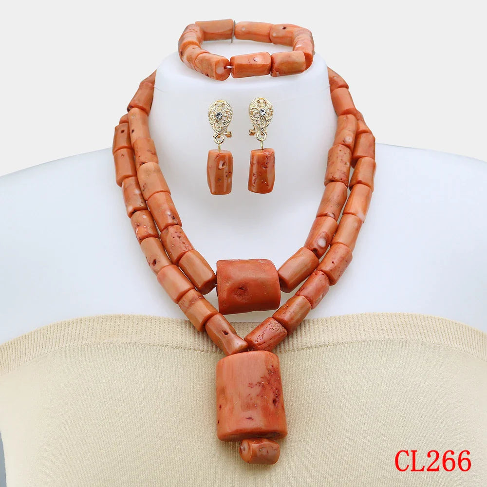 Latest Coral Jewelry Sets Nigerian Dubai Orange Necklace Sets of Beads African Bridal Jewelry Sets