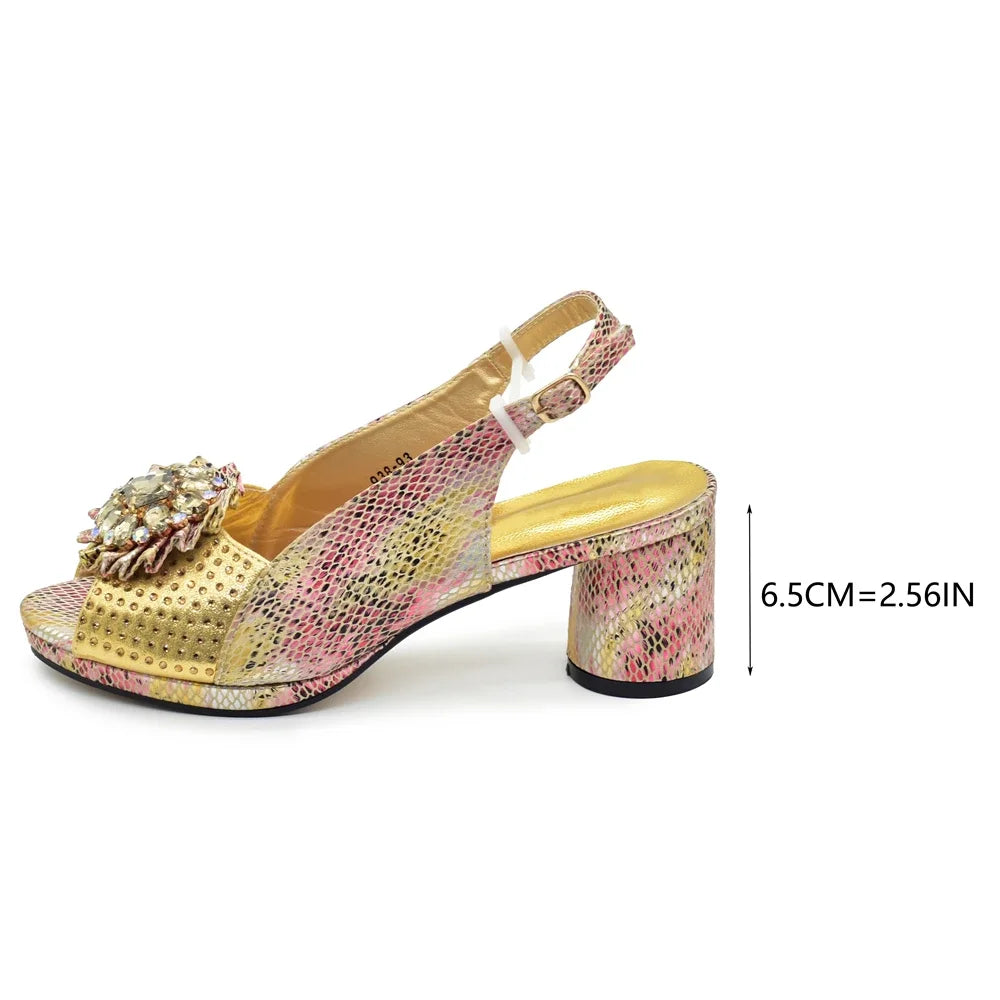 Italian Shoes and Bags Matching Set Decorated with Rhinestone