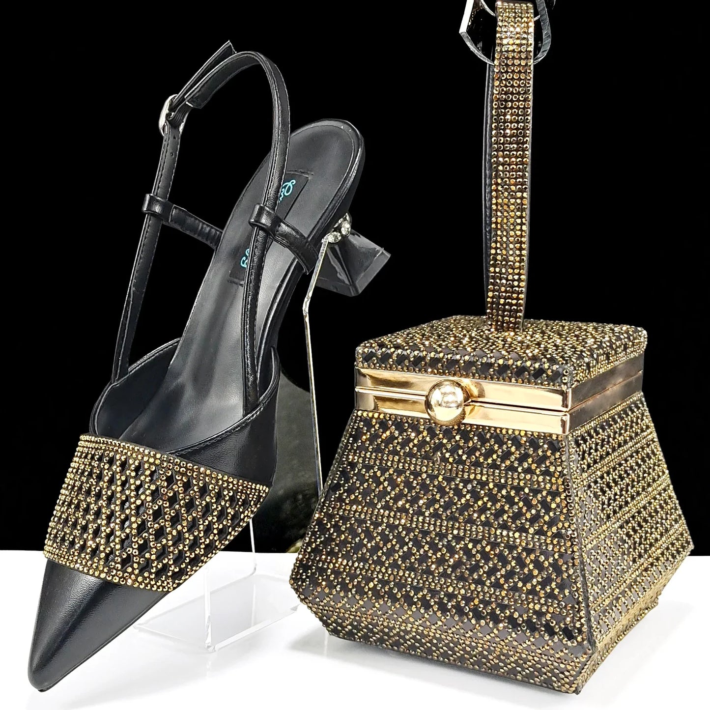 Fashionable Women's Rhinestone-encrusted Party Shoes And Special bag