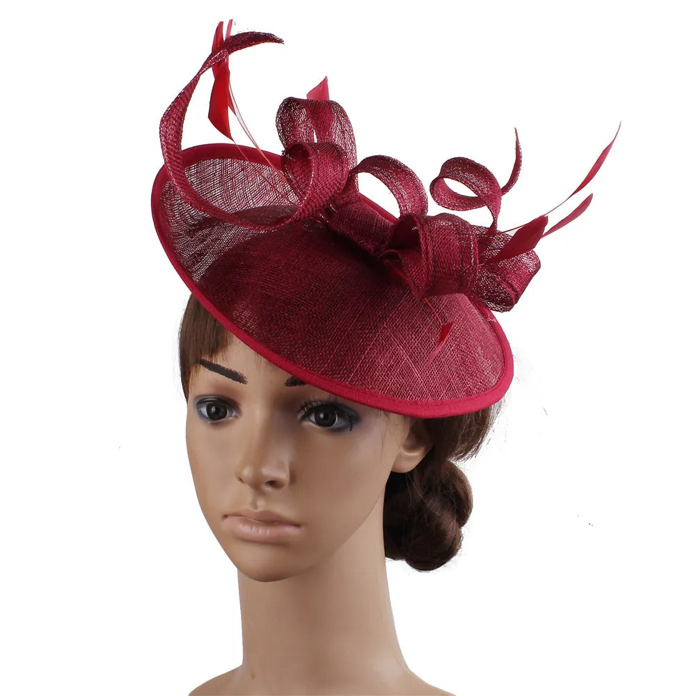 Formal Women Wedding Chuch Hat Bride Mariage Chapeau Ladies Party Occasion Derby Fascinator Sinamay Hat With Headband Accessory